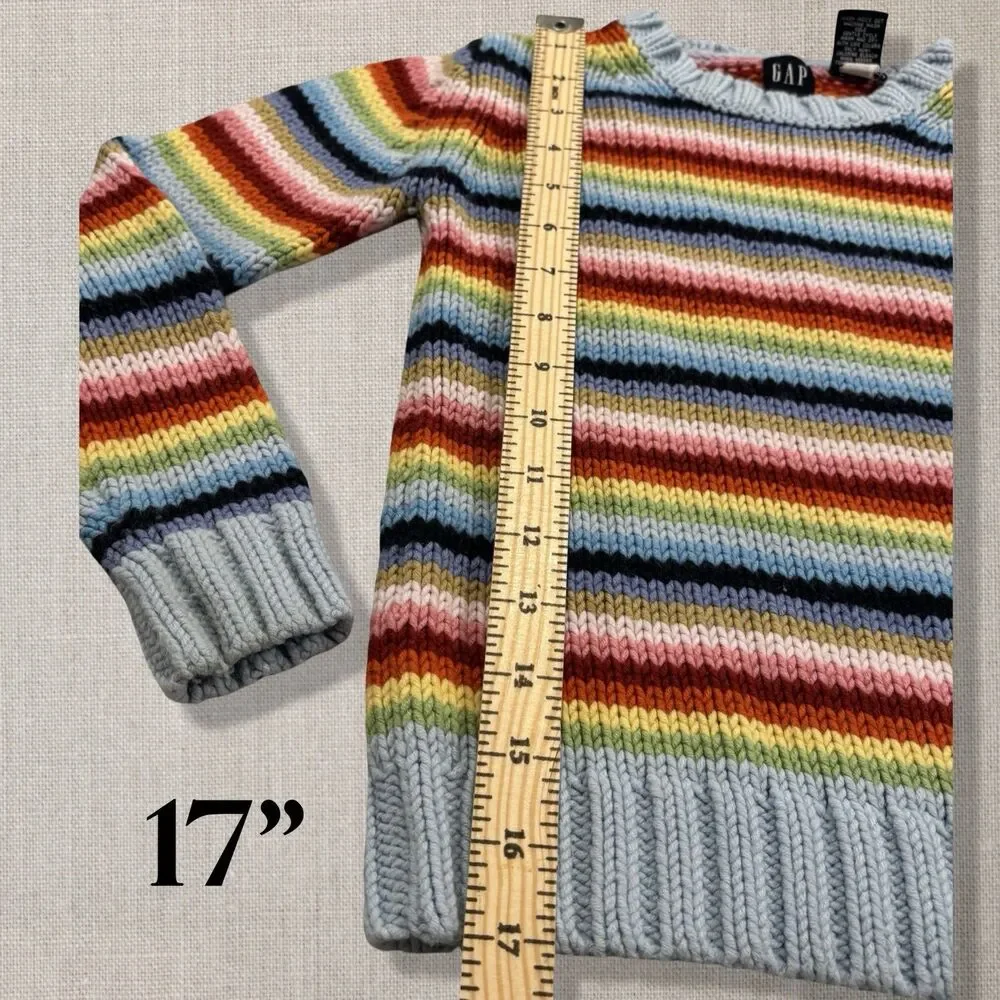 GAP Kids Vintage 90s Rainbow Stripe Knit Sweater Wool Blend Girls 5-6